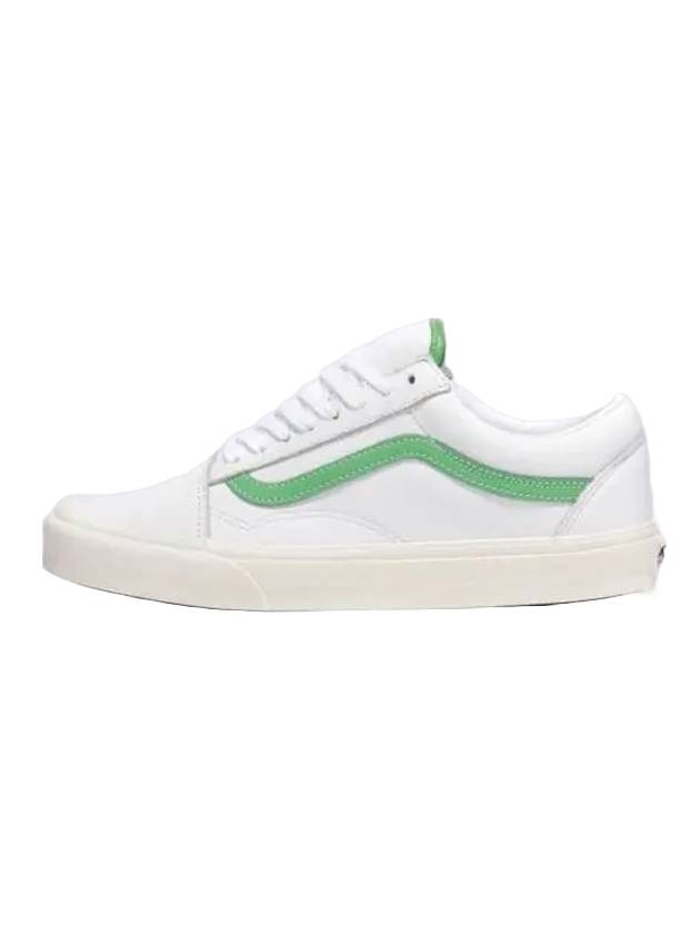 Old Skool Leather Low Top Sneakers White Green - VANS - BALAAN 1