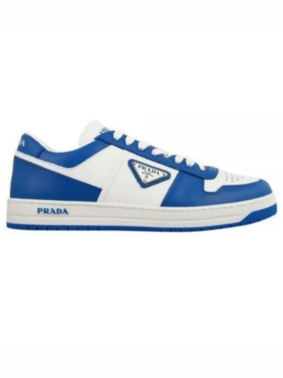 Men's Downtown Triangle Logo Leather Low Top Sneakers White Cobalt Blue - PRADA - BALAAN 2