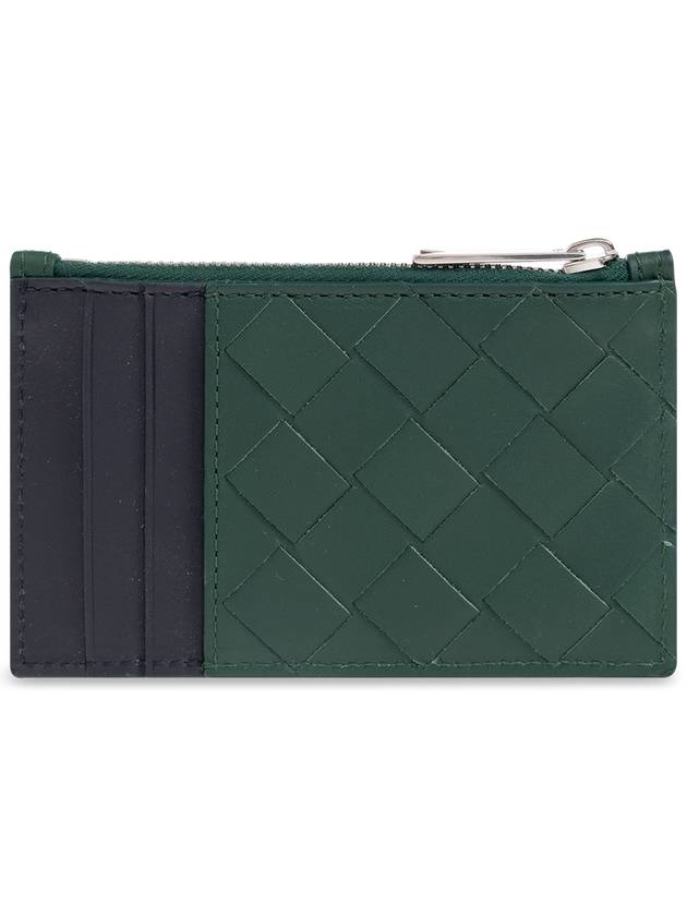 Intrecciato Zippered Leather Card Wallet Dark Green Navy - BOTTEGA VENETA - BALAAN 4