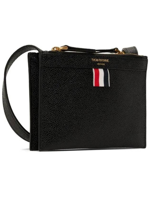 Document Holder Pebble Grain Leather Mini Cross Bag Black - THOM BROWNE - BALAAN 5