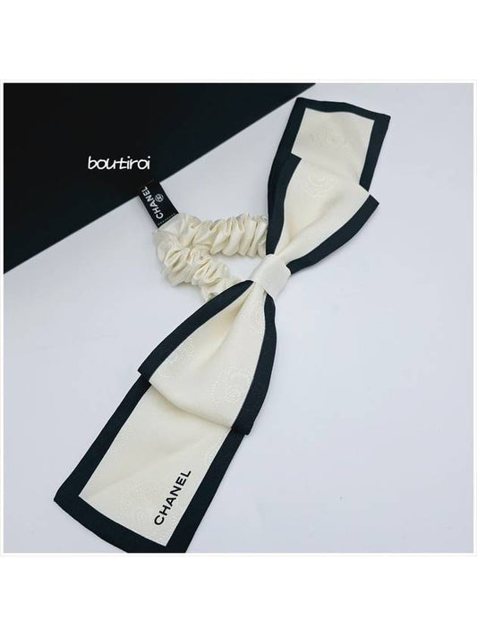 CC Ribbon Hair Scrunch Band White Black - CHANEL - BALAAN 2