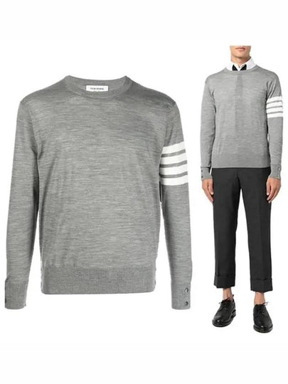 4 Bar Armband Classic Merino Wool Knit Top Light Grey - THOM BROWNE - BALAAN 2