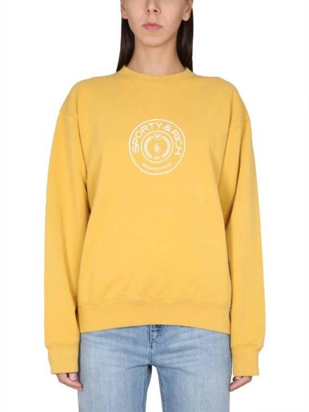 Connecticut Crest Crew Neck Cotton Sweatshirt Yellow - SPORTY & RICH - BALAAN 1