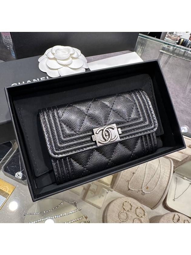 Boy flap card wallet caviar silver plate black - CHANEL - BALAAN 2