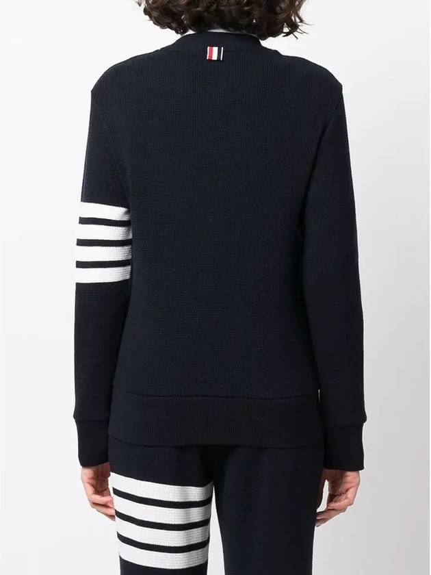 4-Bar Striped Waffle Wool Cashmere Pullover Knit Top Navy - THOM BROWNE - BALAAN 6