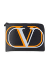 V Logo Leather Clutch Bag Black - VALENTINO - BALAAN 1