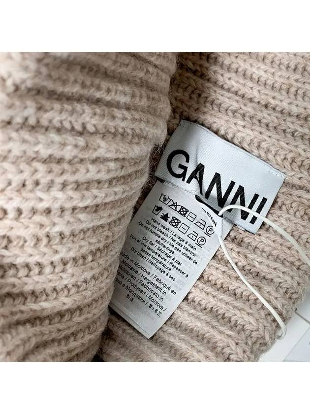 Logo Patch Knit Beanie Sand - GANNI - BALAAN 3