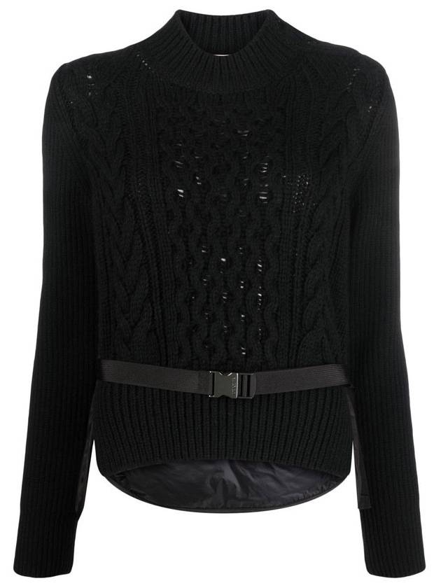 Women's Belted Wool Knit Top Black - MONCLER - BALAAN.
