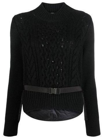 Women's Belted Wool Knit Top Black - MONCLER - BALAAN 1