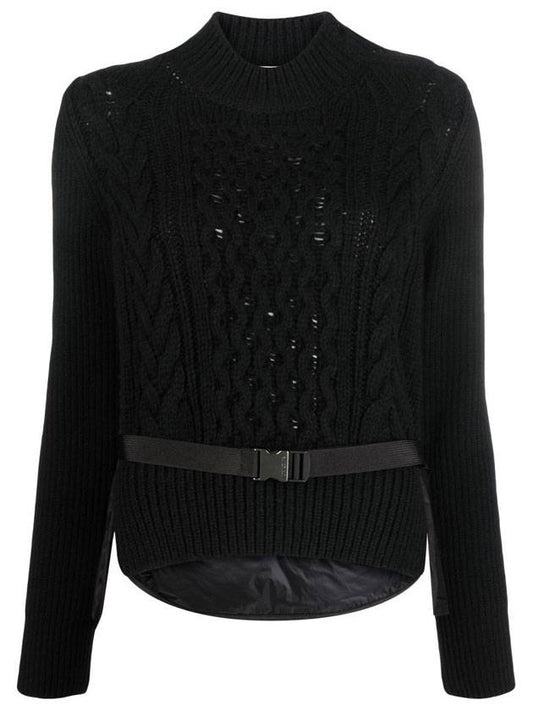 Women's Belted Wool Knit Top Black - MONCLER - BALAAN.