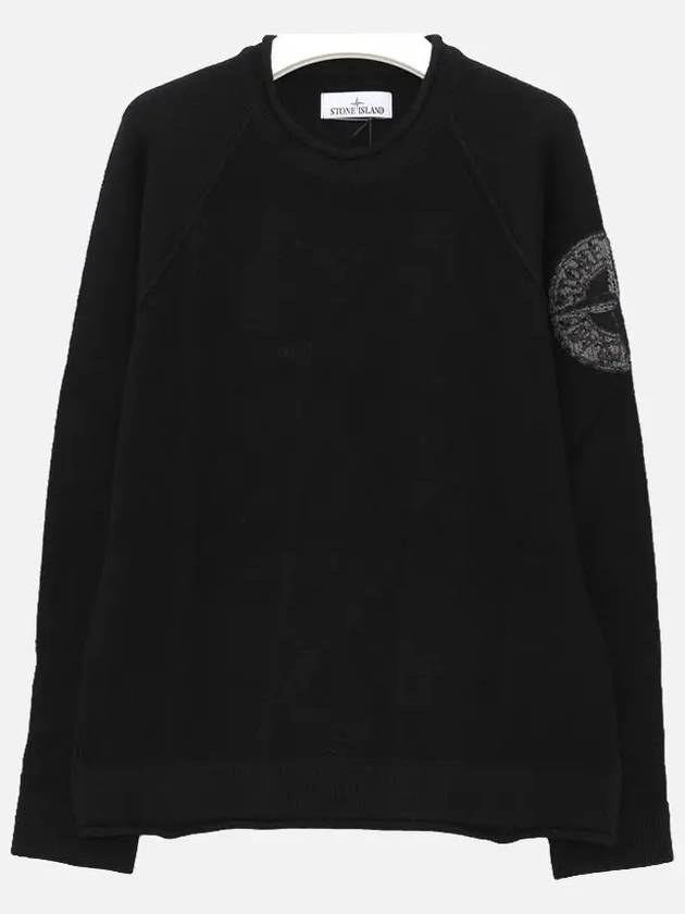 Embroidered Logo Crew Neck Lambswool Knit Top Black - STONE ISLAND - BALAAN 2