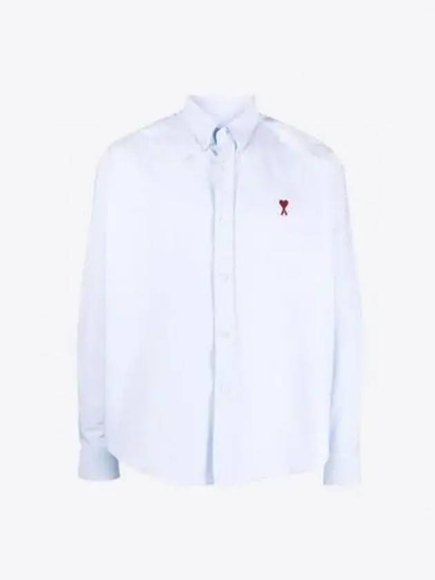 Heart Logo Boxy Fit Button Long Sleeve Shirt Sky Blue - AMI - BALAAN 2