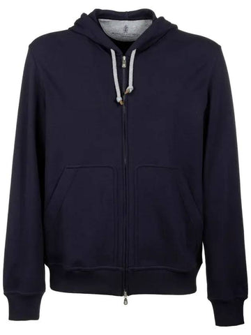 Men's Tech Cotton Sweatshirt Hooded Zip-up Navy - BRUNELLO CUCINELLI - BALAAN 1