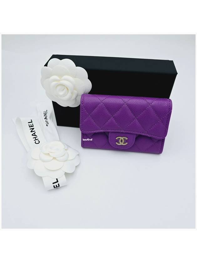 Classic Caviar Zipper Card Wallet Snap Card Wallet Purple Purple AP4096 - CHANEL - BALAAN 8