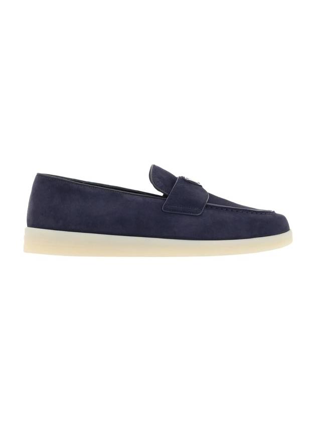 Triangle Logo Suede Loafers Navy - PRADA - BALAAN 1