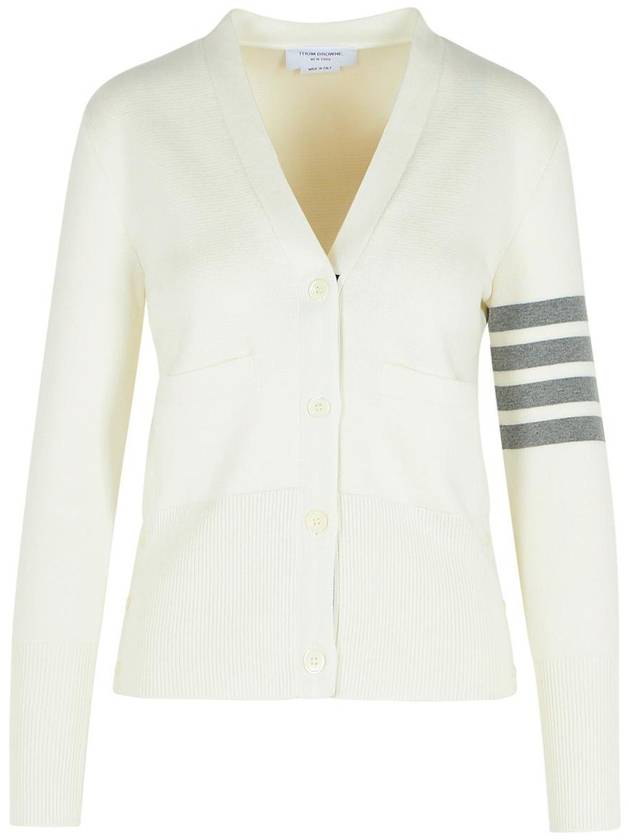 Cotton 4-Bar Milano Classic V-Neck Cardigan White - THOM BROWNE - BALAAN 2