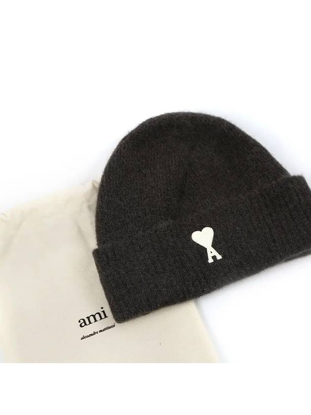 Logo Patch Knit Beanie Dark Gray - AMI - BALAAN 4