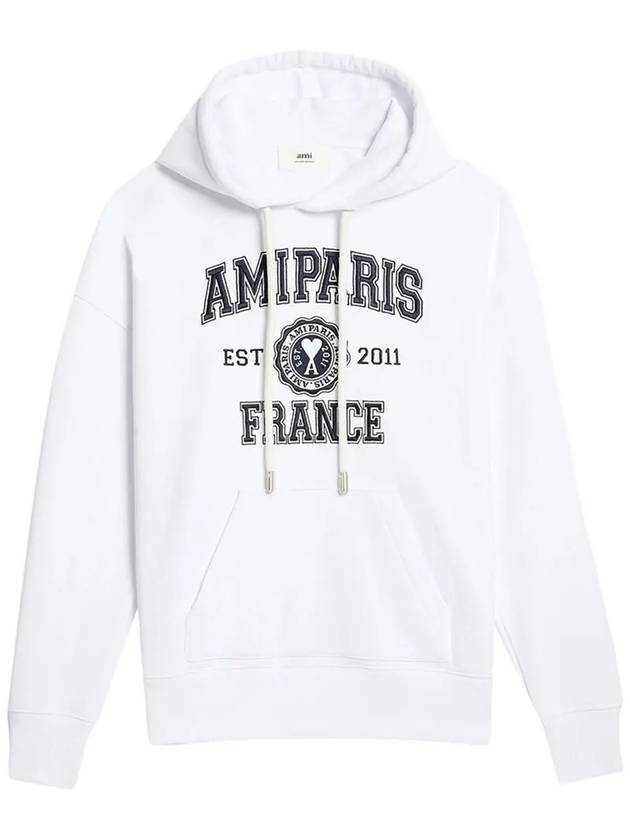 Paris France Oversized Organic Cotton Fleece Hoodie White - AMI - BALAAN 7