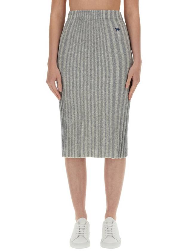 Baby Fox Patch Ribbed Midi Pleated Skirt Grey - MAISON KITSUNE - BALAAN 4