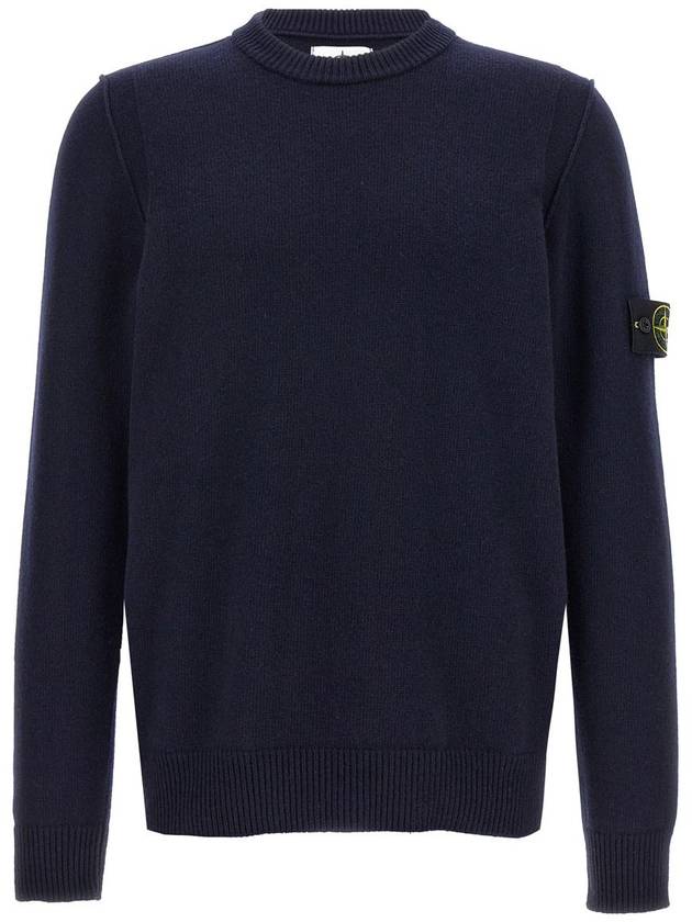 Logo Patch Lambswool Crewneck Knit Top Navy - STONE ISLAND - BALAAN 2