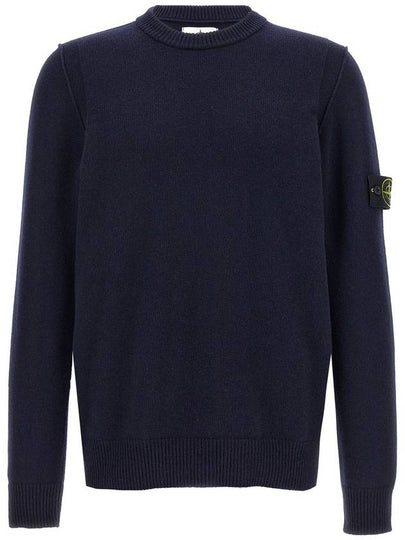 Logo Patch Lambswool Crewneck Knit Top Navy - STONE ISLAND - BALAAN 2