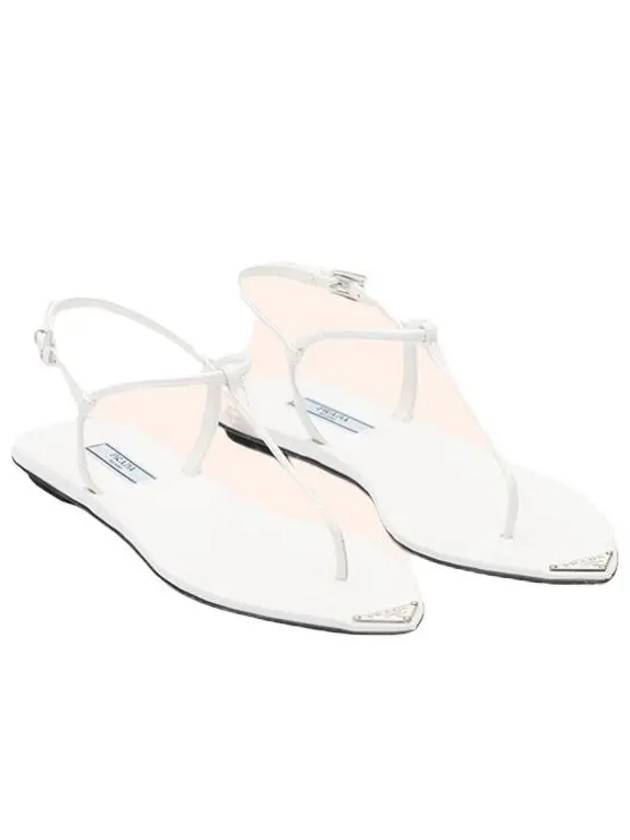 Triangle Logo Brushed Leather Flat Sandals White - PRADA - BALAAN 2