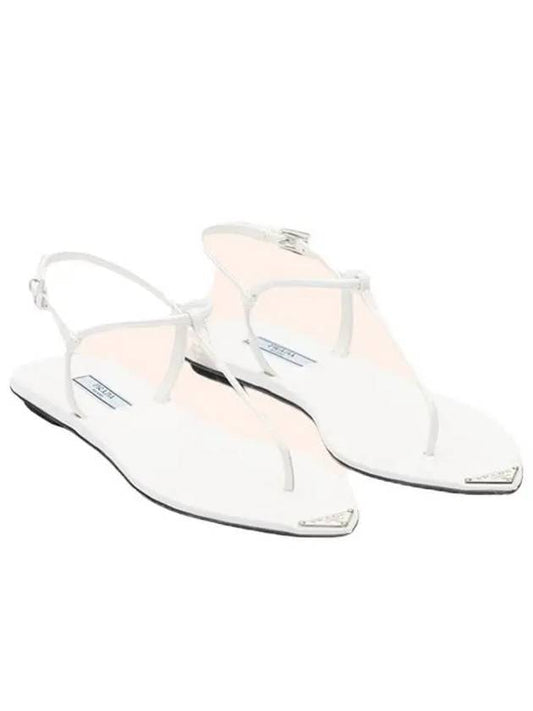 triangle logo brushed leather flat sandals white - PRADA - BALAAN 2