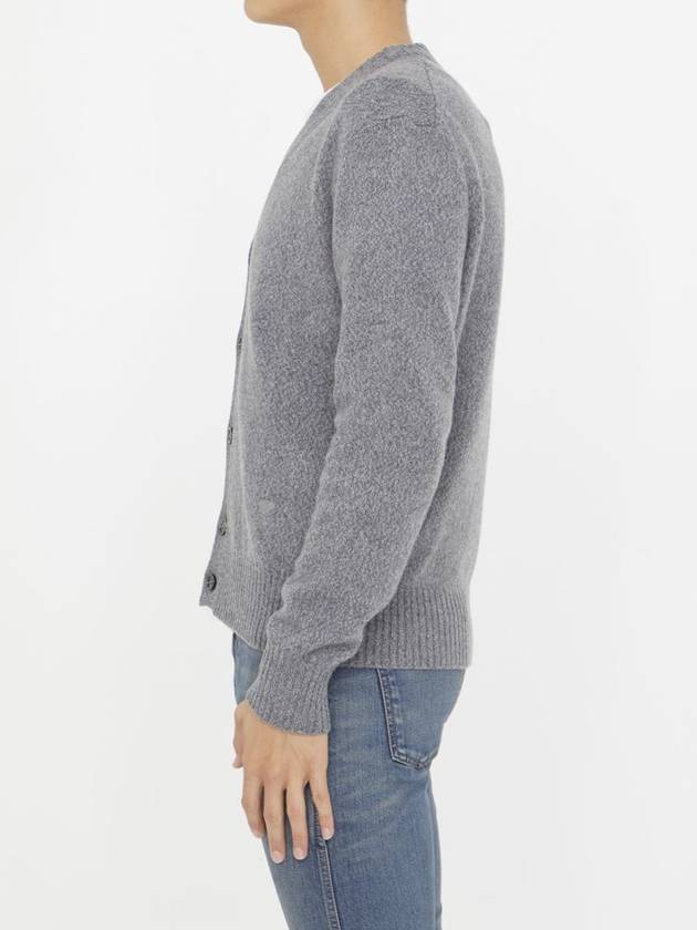 Heart Logo V Neck Cashmere Cardigan Heather Grey - AMI - BALAAN 4