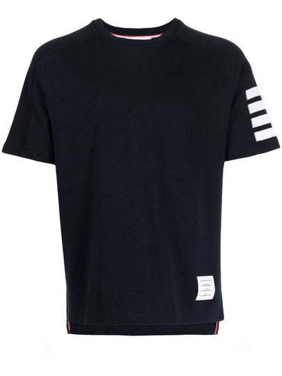 4-Bar Striped Cotton Short Sleeve T-Shirt Navy - THOM BROWNE - BALAAN 2