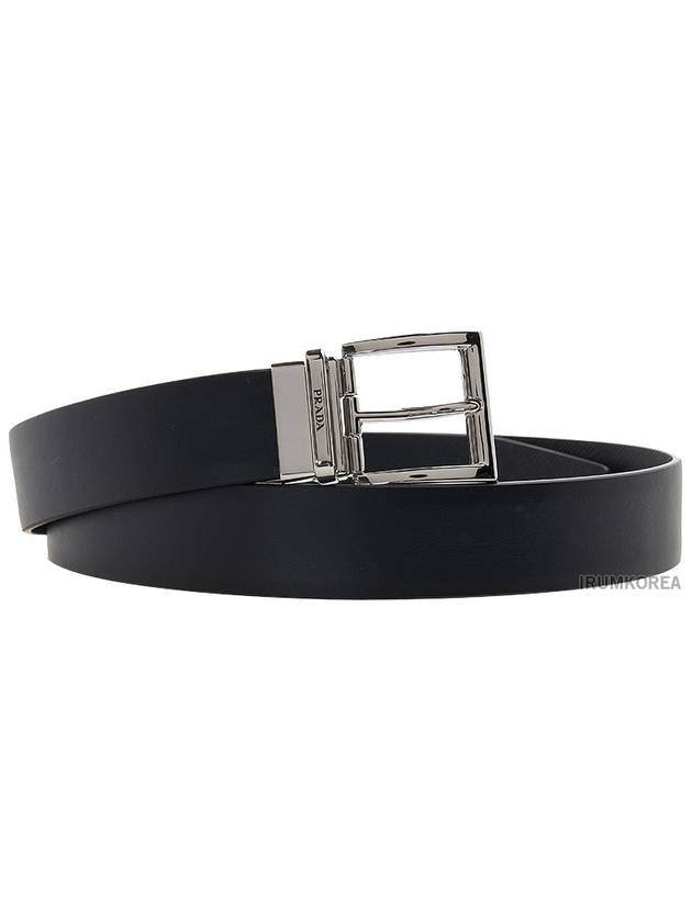 Reversible Saffiano Leather Belt Black - PRADA - BALAAN 11