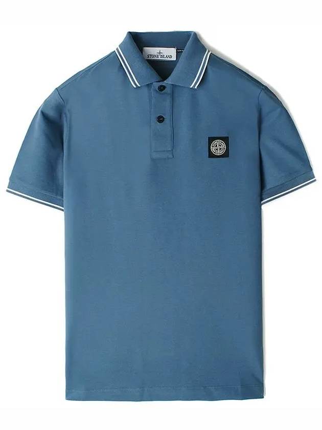 Stretch Cotton Pique Short Sleeve Polo Shirt Light Blue - STONE ISLAND - BALAAN 2