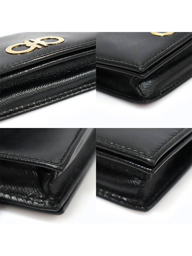 22 C330 Black Saffiano Leather Gold Plated Gancini Card Wallet - SALVATORE FERRAGAMO - BALAAN 6