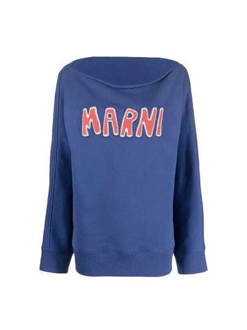 Logo Boat Neck Sweatshirt Blue - MARNI - BALAAN 1