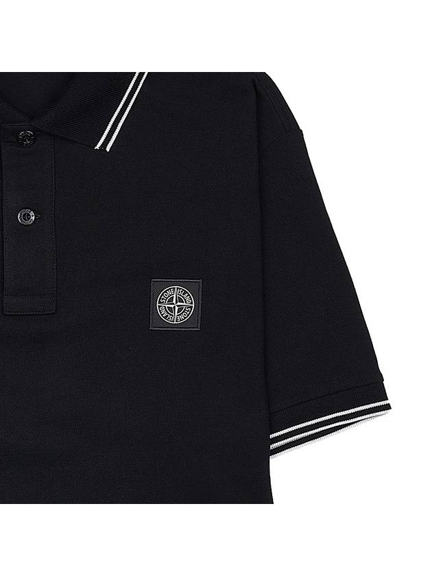 Stretch Cotton Pique Short Sleeve Polo Shirt Black - STONE ISLAND - BALAAN 7