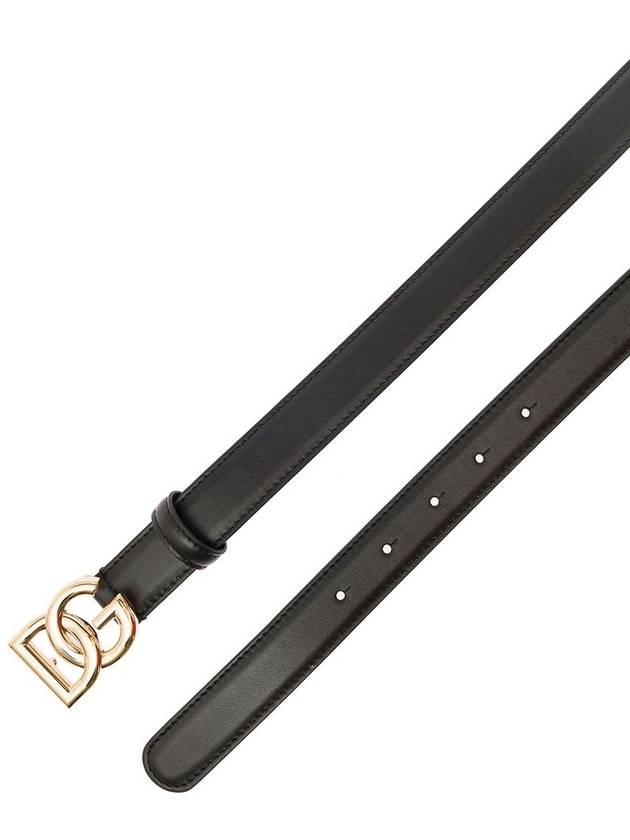 Women's Gold DG Logo Leather Belt Black - DOLCE&GABBANA - BALAAN 7