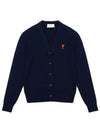 Small Heart Logo Wool Cardigan Navy - AMI - BALAAN 2