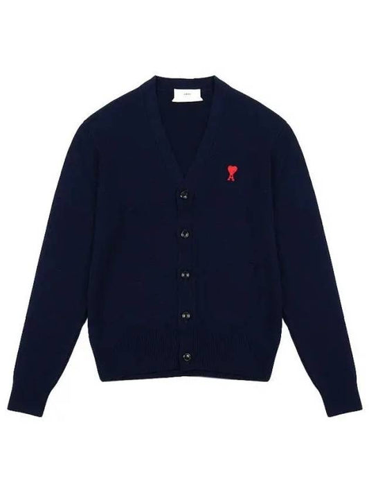 Small Heart Logo Wool Cardigan Navy - AMI - BALAAN 2