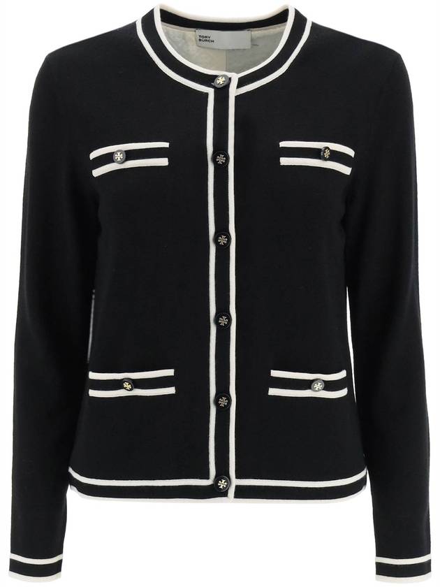 Kendra Button-Up Crew Neck Cardigan Black - TORY BURCH - BALAAN 2