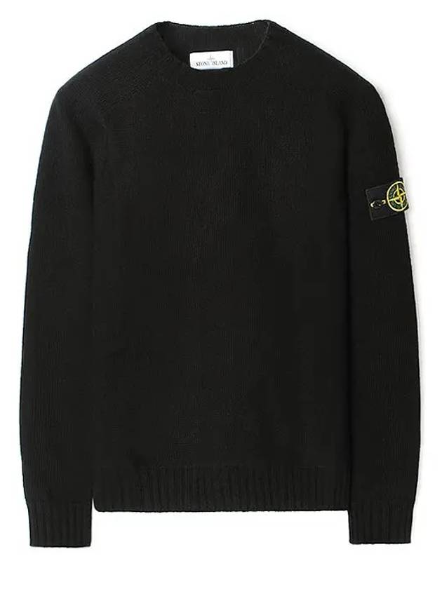 Men's Wappen Patch Lambswool Knit Top Black - STONE ISLAND - BALAAN 2