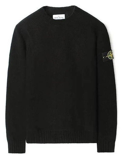 Waffen Patch Round Neck Wool Knit Top Black - STONE ISLAND - BALAAN 2