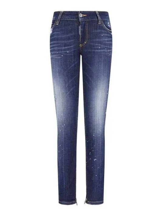 Women s back patch point skinny jeans MEDIUM WAIST dark blue - DSQUARED2 - BALAAN 1