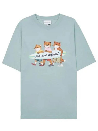 Surfing Foxes Logo Print Short Sleeve T-Shirt Sky Blue - MAISON KITSUNE - BALAAN 2