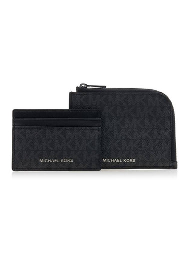 Hudson Logo 2-in-1 Canvas Card Wallet Black - MICHAEL KORS - BALAAN 1