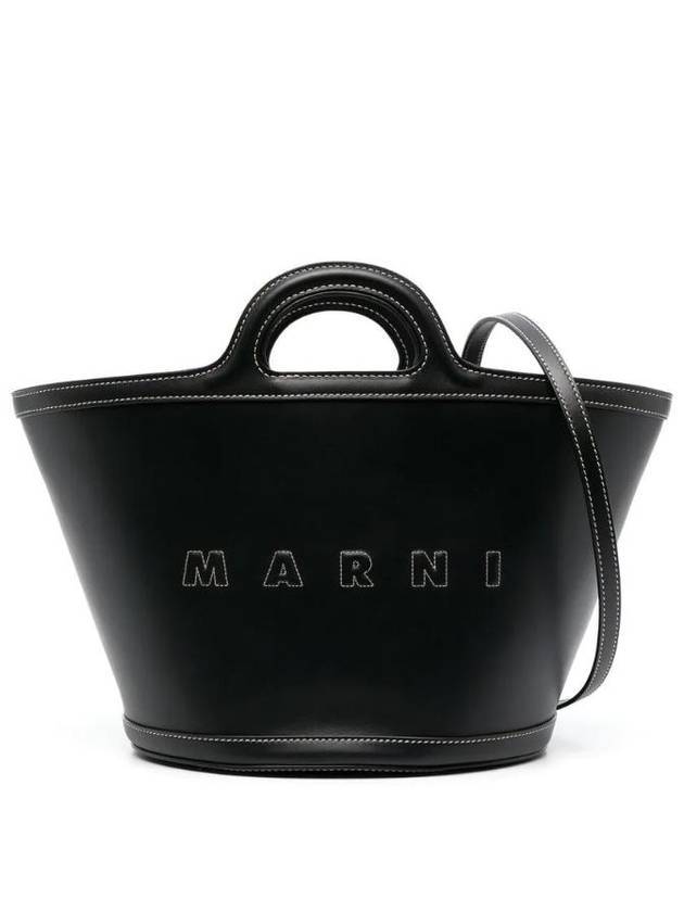 Tropicalia Small Leather Tote Bag Black - MARNI - BALAAN 1