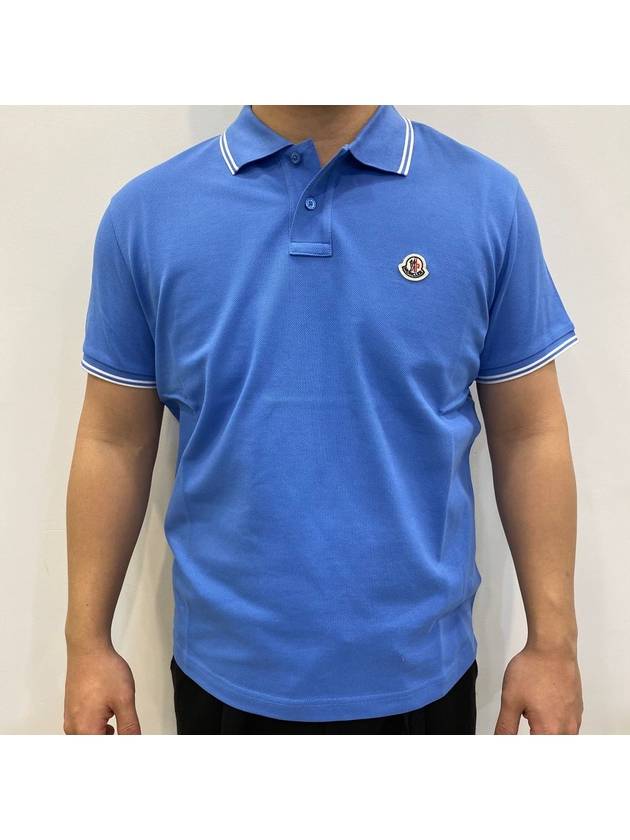 Logo Patch Short Sleeve Polo Shirt Blue - MONCLER - BALAAN 2