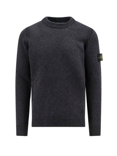 Logo Patch Lambswool Crewneck Knit Top Grey - STONE ISLAND - BALAAN 1