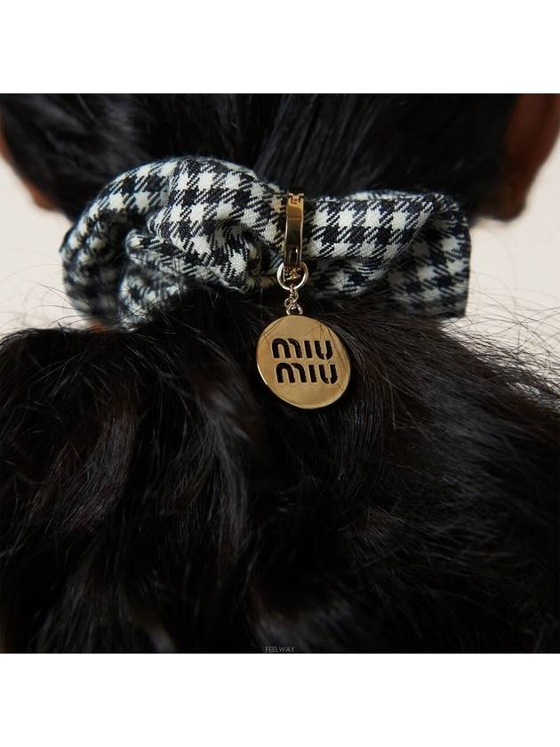 Gingham Check Wool Scrunchie Black White - MIU MIU - BALAAN 4