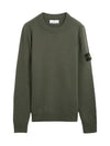 Logo Patch Lambswool Crewneck Knit Top Green - STONE ISLAND - BALAAN 2