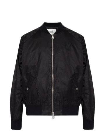 Heart Logo Bomber Jacket Black - AMI - BALAAN 1