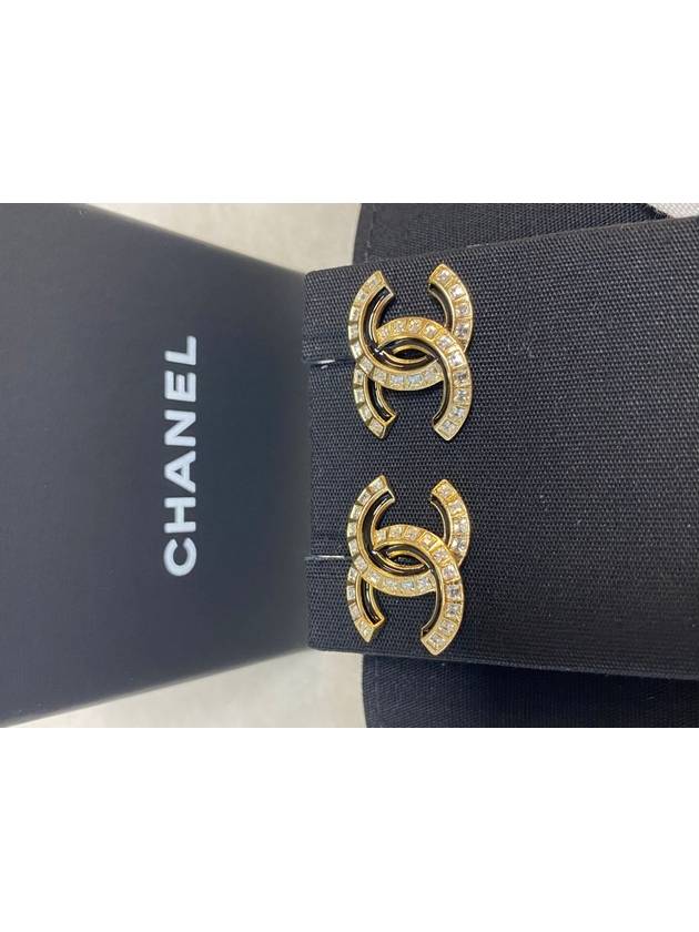 earrings metal diamante gold black crystal - CHANEL - BALAAN 3